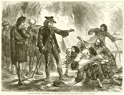 Charles Edward i ly av Highlanders etter slaget ved Culloden av English School