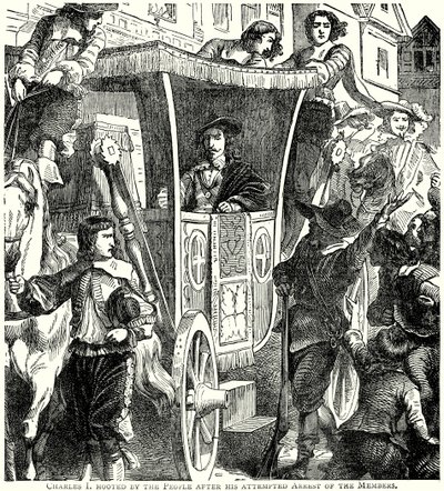 Karl I tutet av folket etter hans forsøk på å arrestere medlemmene (gravering) av English School
