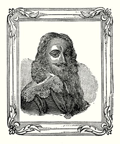 Charles I ble født i 1600, kronet i 1625 og halshugget i 1649 (gravering) av English School