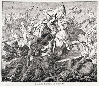Charles Martel (ca. 688-741) ved Poictiers, fra The History of France, av Emile de Bonnechose, utgitt av Ward, Lock and Co, London av English School