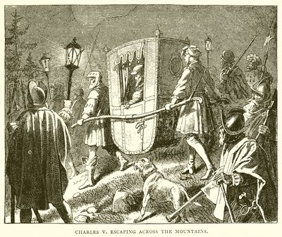Charles V rømmer over fjellene av English School