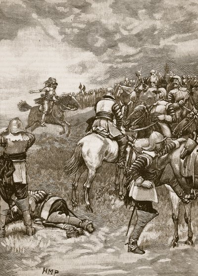 Charles i slaget ved Naseby, illustrasjon fra Cassells Illustrated History of England (sepia-foto) av English School