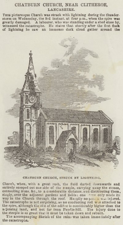 Chatburn Church, nær Clitheroe, Lancashire (gravering) av English School
