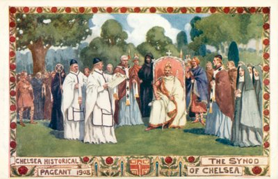 Chelsea Historical Pageant 1908, synoden i Chelsea (farge litho) av English School