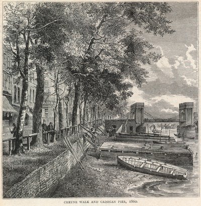 Cheyne Walk og Cadogan Pier, 1860 av English School