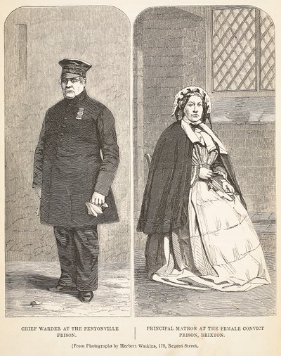 Chief Warder ved Pentonville Prison og rektor ved Female Convict Prison, Brixton, illustrasjon fra The Criminal Prisons of London og Scenes from Prison Life av Henry Mayhew og John av English School