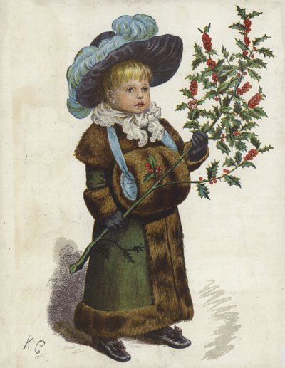 Barn som holder en stor kristtorn gren av English School