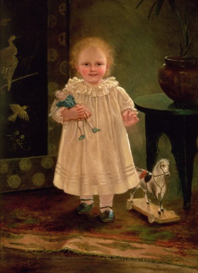 Barn med en dukke og en lekehest, ca. 1840 av English School