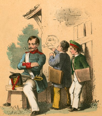 Barn som tegner en soldat av English School