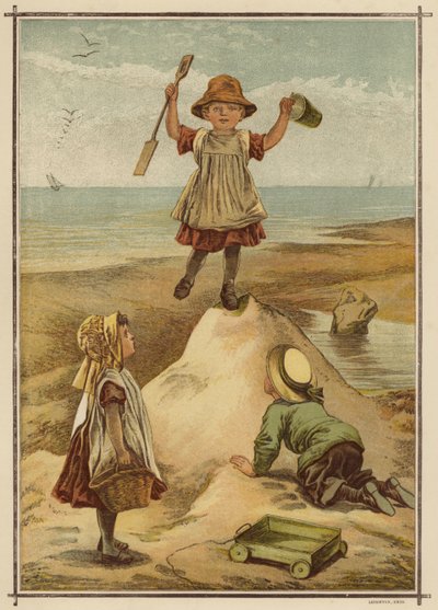 Barn leker kongen av slottet ved sjøen (farge litho) av English School