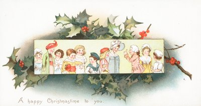 Kinder stehen in der Schlange, Weihnachtskarte von English School