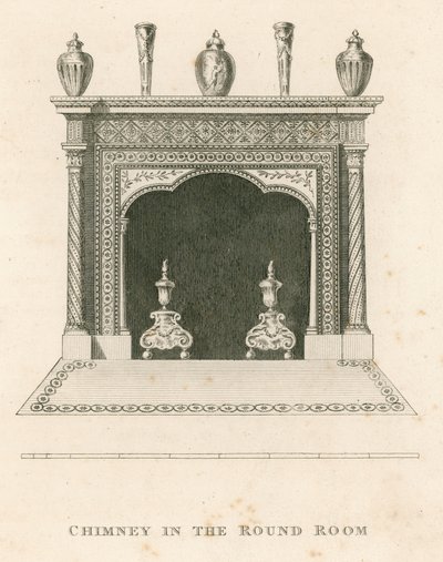 Skorstein i det runde rommet, Strawberry Hill, Twickenham, London av English School