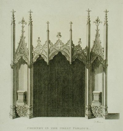 Skorstein i den store salongen i Strawberry Hill, gravert av T. Morris, fra 