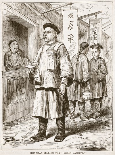 Kinamann som selger Pekin Gazette, illustrasjon fra Cassells Illustrated History of England av English School