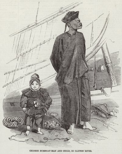 Kinesisk bumboat mann og barn av English School