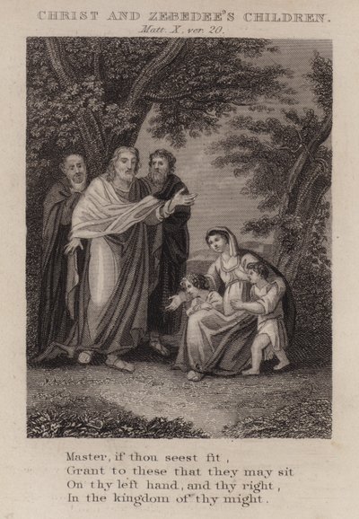 Kristus og Sebedeus' barn, Matteus X, ver 20 (gravering) av English School