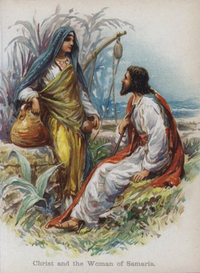 Kristus og kvinnen i Samaria (chromolitho) av English School