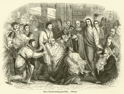 Kristus helbreder de syke, vest (gravering) av English School