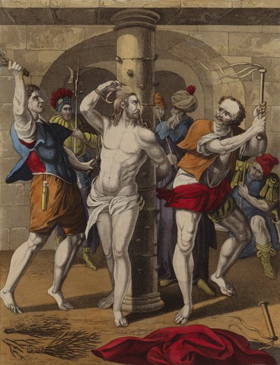 Kristus pisket (farge litho) av English School