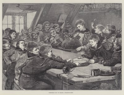 juledag om bord på et opplæringsskip (gravering) av English School