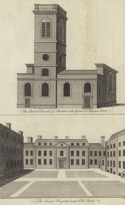 Church of Allhallows the Great, Thames Street og French Hospital nær Old Street, London av English School