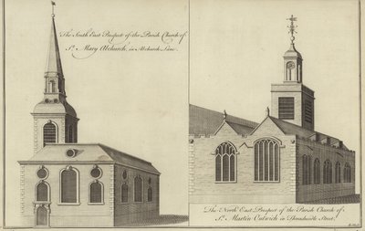 Church of St Mary Abchurch, Abchurch Lane og Church of St Martin Outwich i Threadneedle Street, London av English School