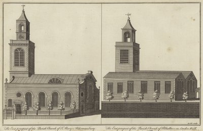 Church of St Mary, Aldermanbury og Church of Allhallows på London Wall, London av English School