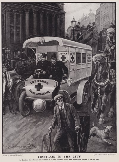 City of London Police elektrisk ambulanse (litho) av English School