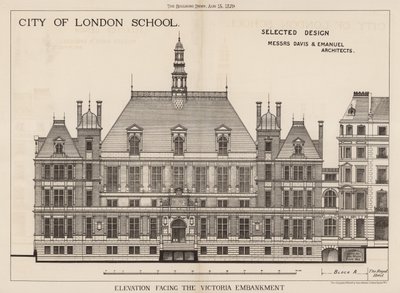 City of London School; høyde vendt mot Victoria Embankment av English School