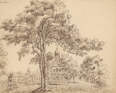 Clapham Church, Surrey (blekk på papir) av English School