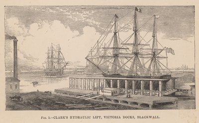 Clarks hydraulisk heis, Victoria Docks, Blackwall av English School