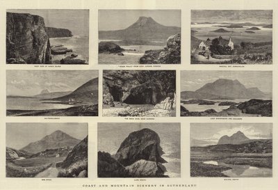 Kyst- og fjellandskap i Sutherland (gravering) av English School