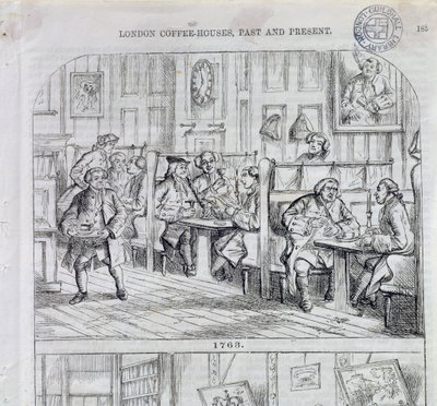 Coffee Room i 1763, fra London Coffee-Houses Past and Present (fargegravering) av English School