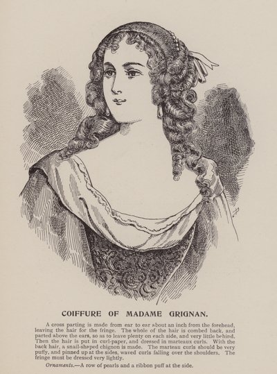 Frisyre til Madame Grignan (gravering) av English School