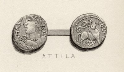 Mynt fra tiden til Attila, hunernes konge av English School