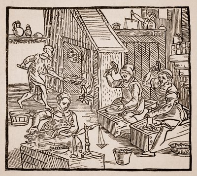 Coiners at Work, 1577 (sepia-bilde) av English School