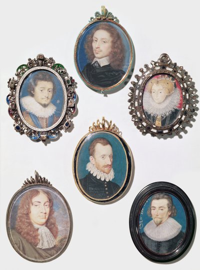 Samling av miniatyrer, LtoR, øverste rad: Frederich V (1596-1632) Kurfyrst Pfalz, konge av Böhmen av English School