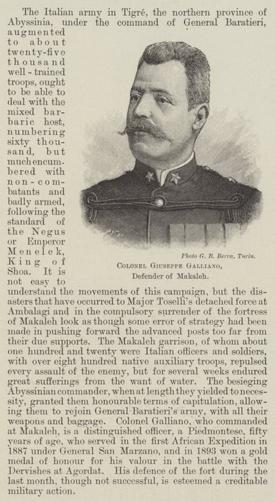 Oberst Giuseppe Galliano, forsvarer av Makaleh (gravering) av English School