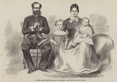 Oberst Inglis, kommandanten i Lucknow, og fru Inglis og familie (gravering) av English School