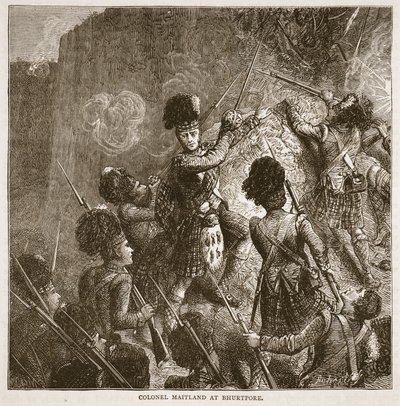 Oberst Maitland i Bhurtpore, illustrasjon fra Cassells Illustrated History of India av James Grant, pub. 1879 av English School