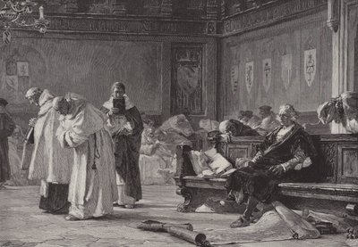 Columbus før Salamanca-konsilet (gravering) av English School