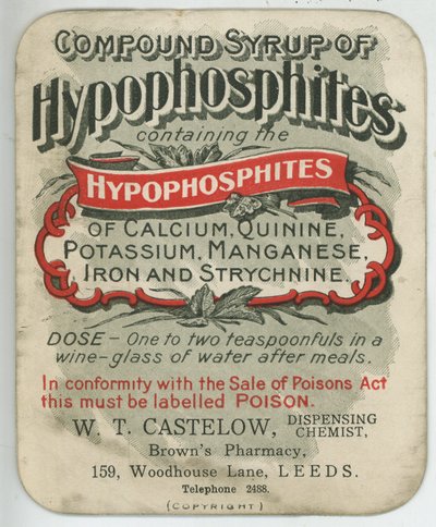 Sammensatt sirup av hypofosfitter etikett, tidlig på 1900-tallet (farge litho) av English School