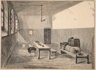 Condemned Cell, Newgate, illustrasjon fra The Criminal Prisons of London og Scenes from Prison Life av Henry Mayhew og John Binny, pub. 1862 av English School
