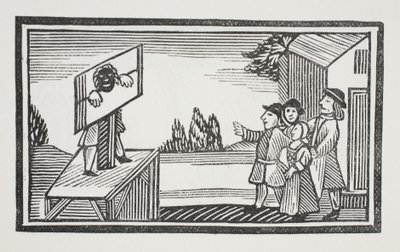 Dømt til å stå i en time eller mer i søylen, illustrasjon fra Chap-books of the Eighteenth Century av John Ashton, pub. 1882 av English School