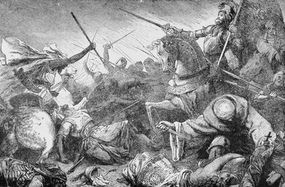 Conflict with the Saracens, fra The History of France, av Emile de Bonnechose, utgitt av Ward, Lock and Co, London av English School