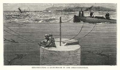 Konstruere et fyrtårn i Middelhavet (farget gravering) av English School
