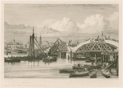 Bygging av den nye London Bridge, 26. juli 1827 av English School