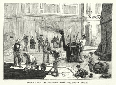 Bau von Wegen aus bituminösem Mastic (Gravur) von English School