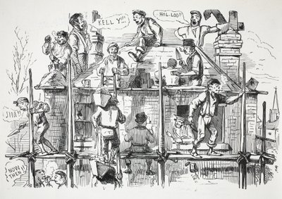 Bygningsarbeidere, illustrasjon fra Punch av English School