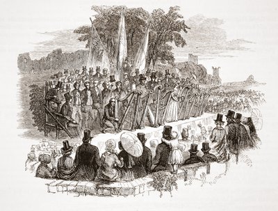 Konkurranse om gullharpen på Royal Denbigh Eisteddfod, før H.R.H. hertugen av Susses i 1828 (stålgravering) av English School